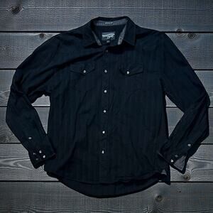 Moonshine Spirit Western Shirt Mens Black Embroidered Cowboy Snap Button Down L